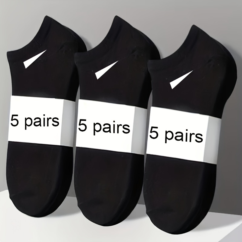 TEMU 5 Pairs Of Random Color Men's Breathable Socks - Made Of Polyester Fiber Material, Lightweight Knitting, Easy Solid , Durable And Elastic For