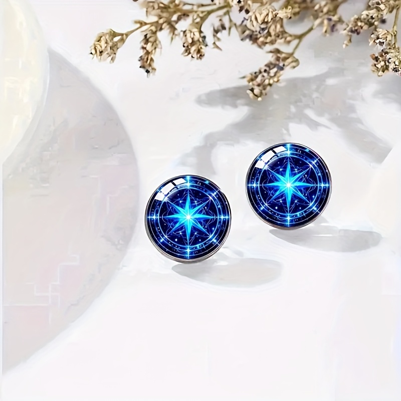 Stylish Versatile Blue Geometric Glow Men's Earrings - Suitable For Daily Wear, Parties, And Gifting