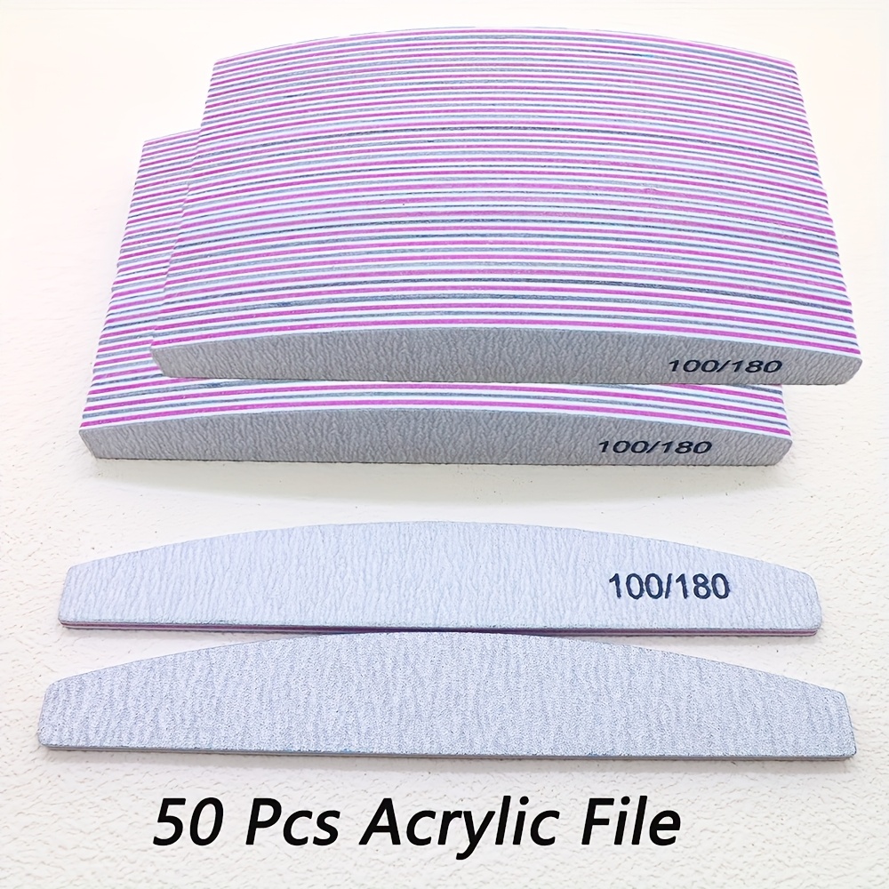 25/50pcs Jearlyu Fragrance-free Gray Single-sided Nail Files With 100/180 Grit, Acrylic Half-moon Shape For Precise Manicure & Pedicure, Ideal For Home, Salon, And Diy Use