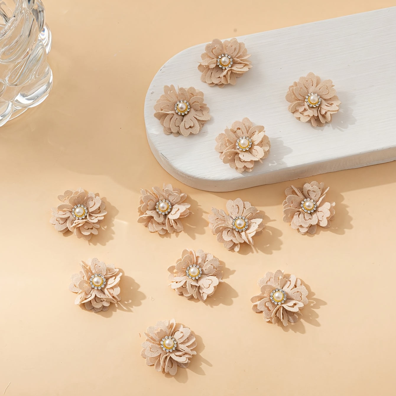 Image of A Pack Of 12 Hand-sewn Floral Polyester Ribbons For Hair Accessories, Clothing, Shoe Decorations, And Hat Embellishments.