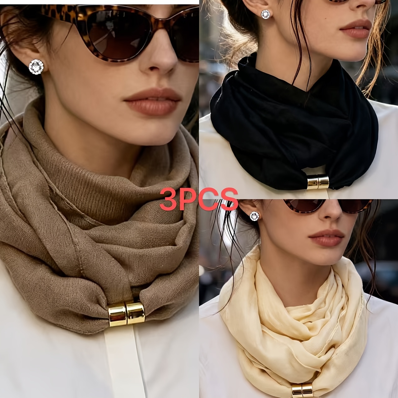 TEMU 3pcs French Neck Scarves - Minimalist Suitable For & Decoration, Solid Color Collar Collars For Commuting, Office, Travel | Non-elastic Suitable
