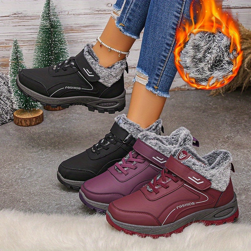 womens thick soled   calf snow boots warm winter boots with plush lining non slip rubber sole pu synthetic cover upper lightweight cold weather shoes for   everyday use autumn winter footwear winter boots 1