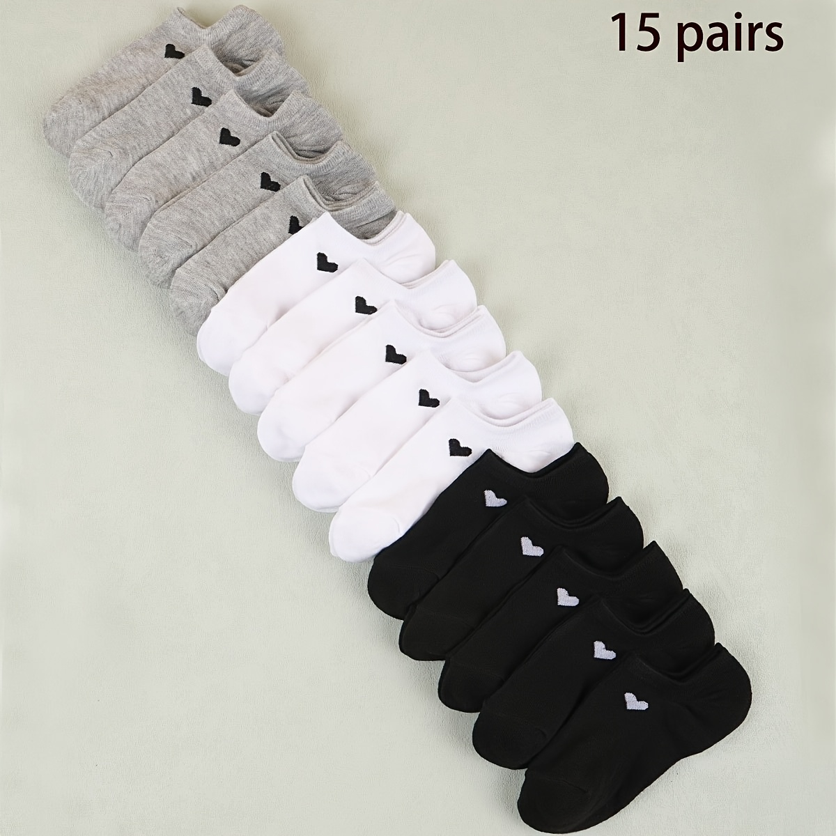 Image of 6/9/15 Pairs Assorted Colors Unisex Casual Fashion Versatile Socks Heart-shaped Breathable Boat Socks Easy Casual Low-cut Socks Moisture-wicking Easy Style Suitable For And Holidays