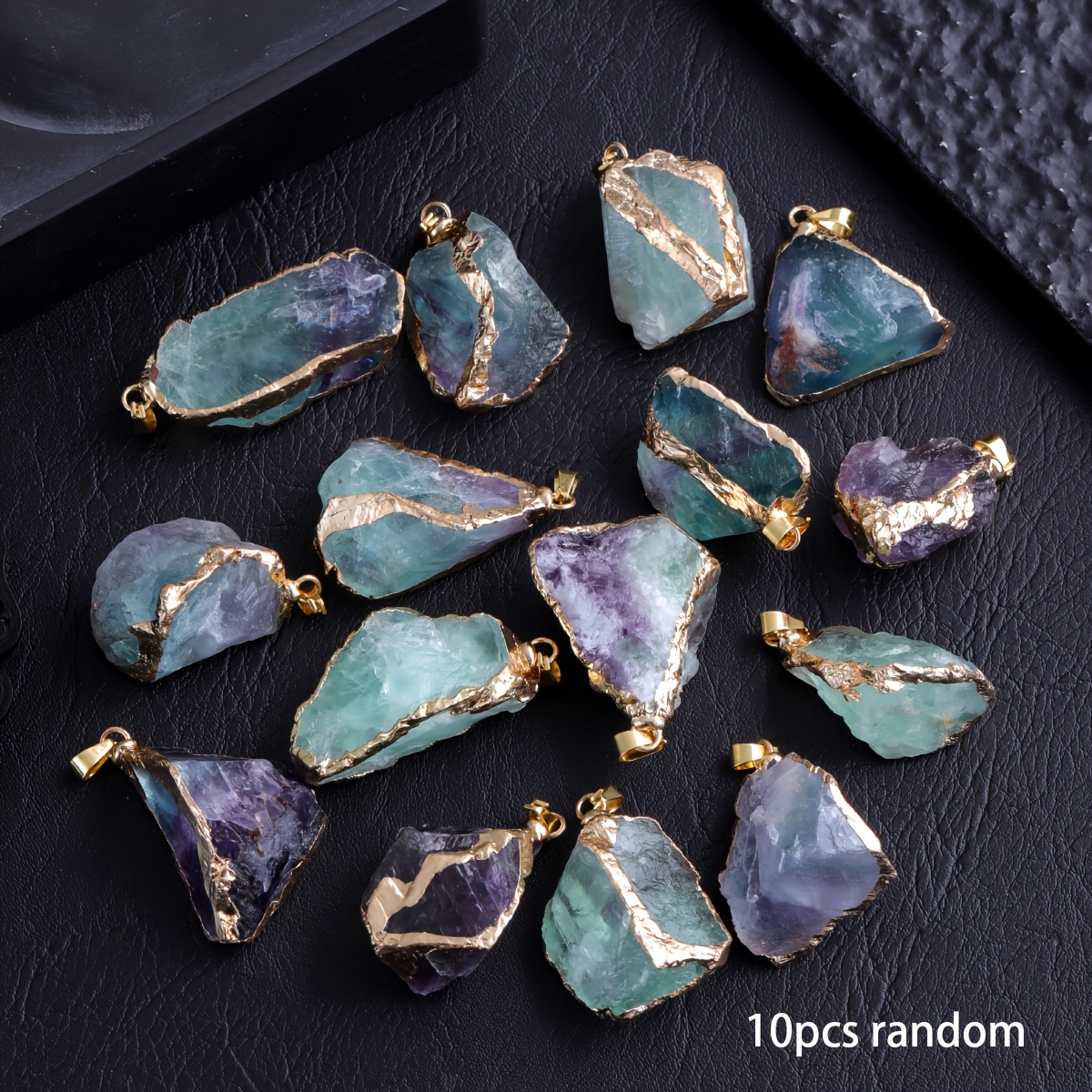 E-shop 1/5/10 Stk. Unregelmäßiger Anhänger aus natürlichem Felsquarzkristall mit goldenem Rand, fluoreszierender Rohstein, Unisex DIY-Halskette Choker,