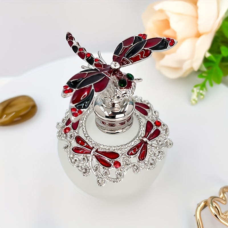 TEMU Elegant Glass Perfume Bottle With Enamel Dragonfly Decoration - Hand Wash Only