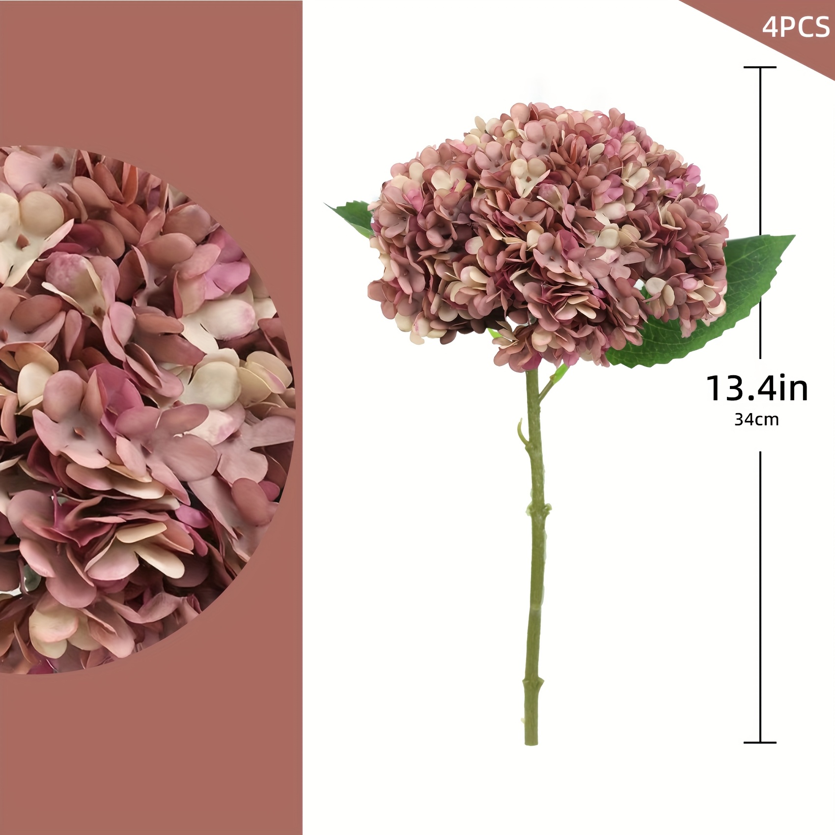 E-shop 4-teiliges Set künstliche, helllila Blumen-Arbeitskissen, künstlicher Hortensienstrauß, künstliche Hortensienzweige, geeignet für