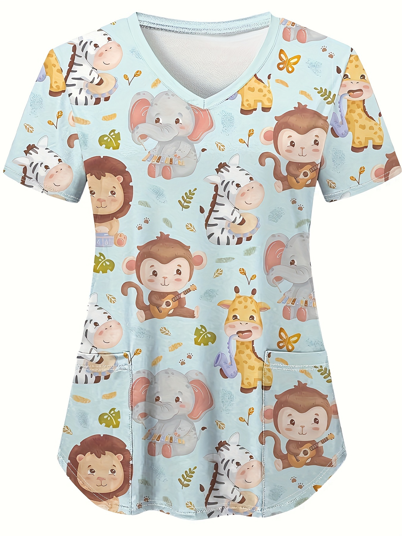 womens animal print scrubs top v neck nurse uniform pocket Temu