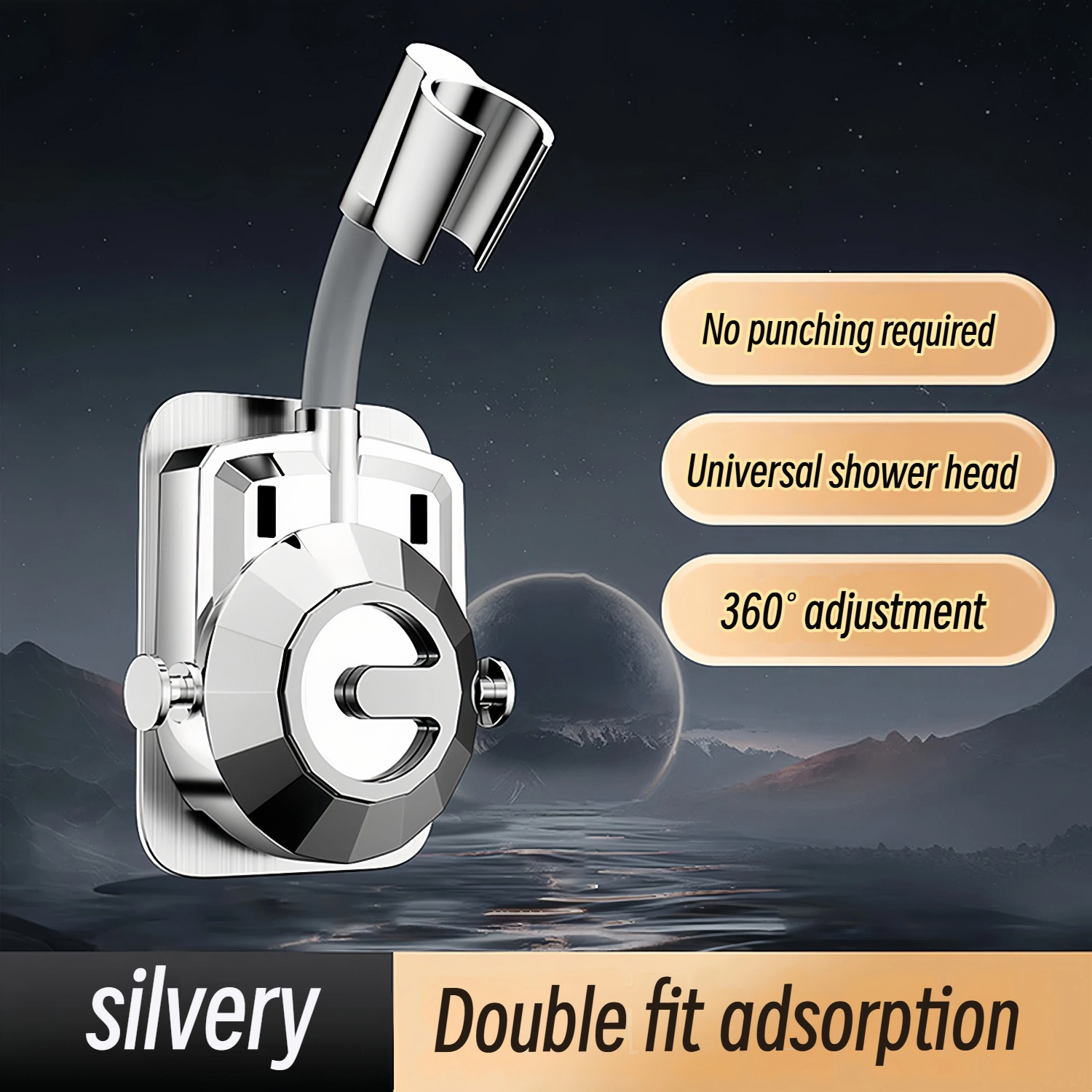TEMU No-drill Adjustable Shower Head Holder, Self-adhesive Wall-mount Shower Sprayer Bracket, Punch-free Handheld Shower Stand For Bathroom