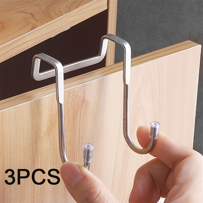 TEMU 3pcs Stainless Steel Double Hooks - No Drill Door Mount Hangers For Bedroom, Bathroom, Kitchen, Dorm - Rust-resistant Hooks For Towels, Clothes,