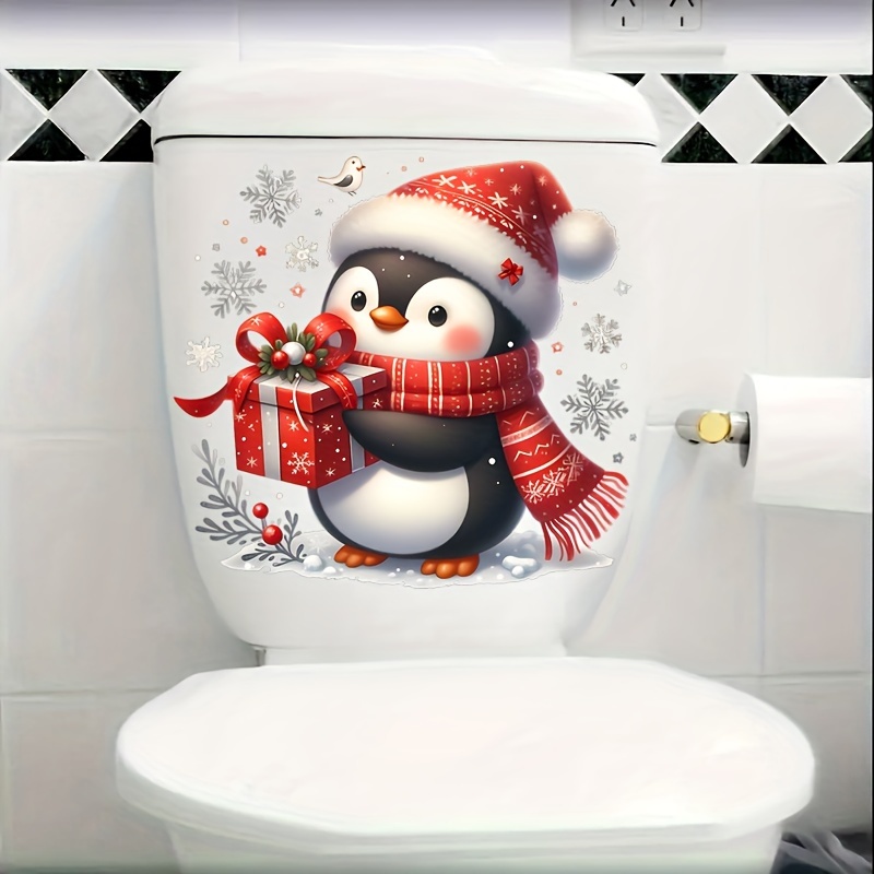 

Christmas Penguin Gift Sticker For Toilet Lid: Create A Merry Christmas In Your Bathroom