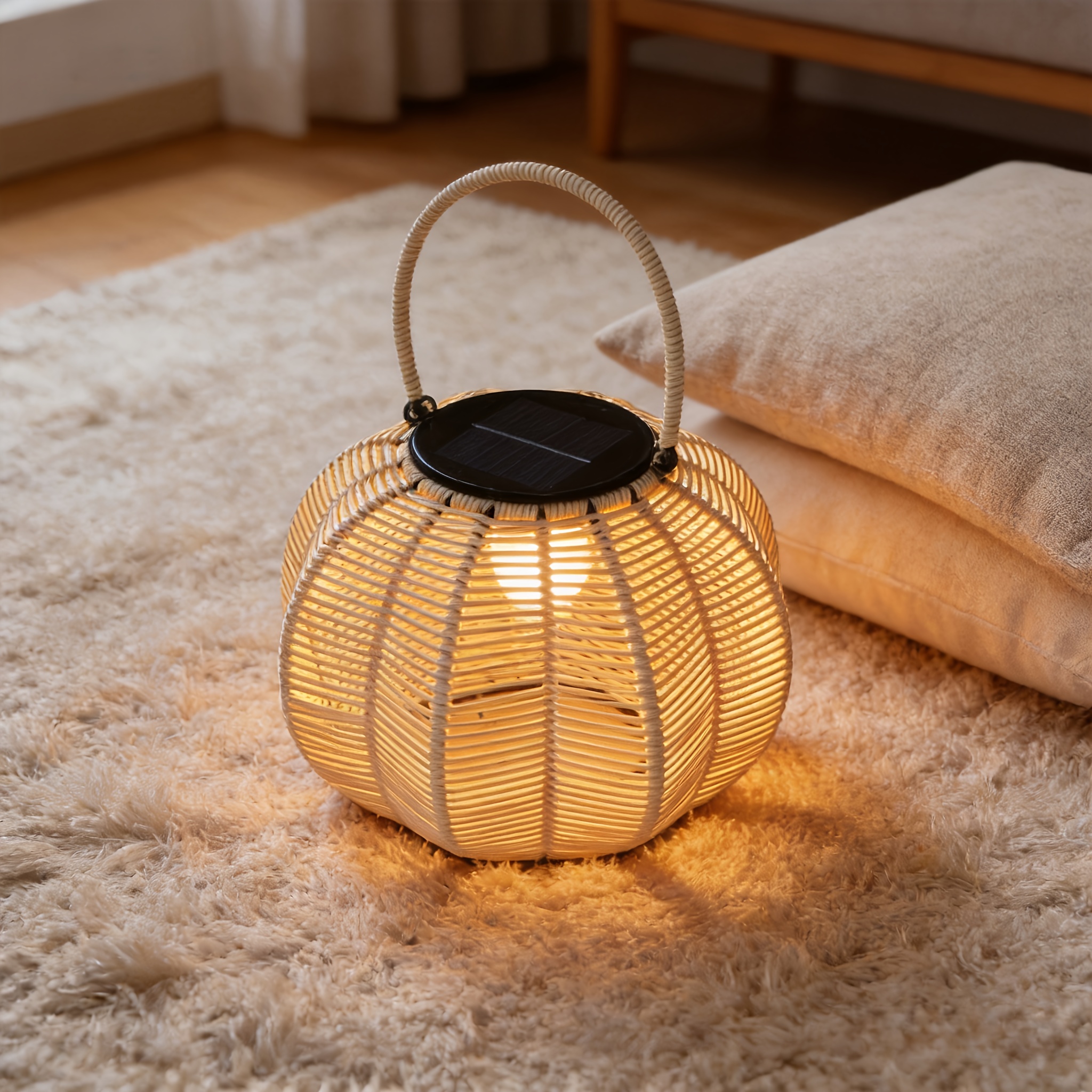 Outdoor Hand-Woven Solar Lantern with Handle, Hanging & Standable Solar Garden Decor Light, Perfect for Courtyard, Patio, Porch, Lawn, Pathway, Wedding and Home Decoration