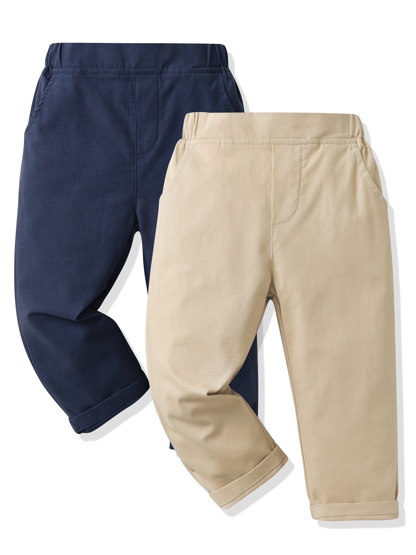 2pcs boys heavy duty winter pants set navy khaki full length