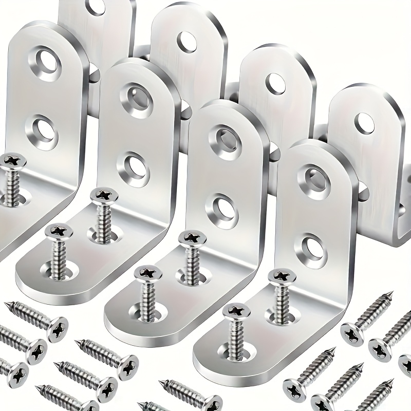 50pcs Stainless Steel L-bracket Set, 1.57x1.57 Inches 90-degree Right Angle With Screws For Wooden Shelves, Chairs, Tables, Dressers, Furniture Assembly