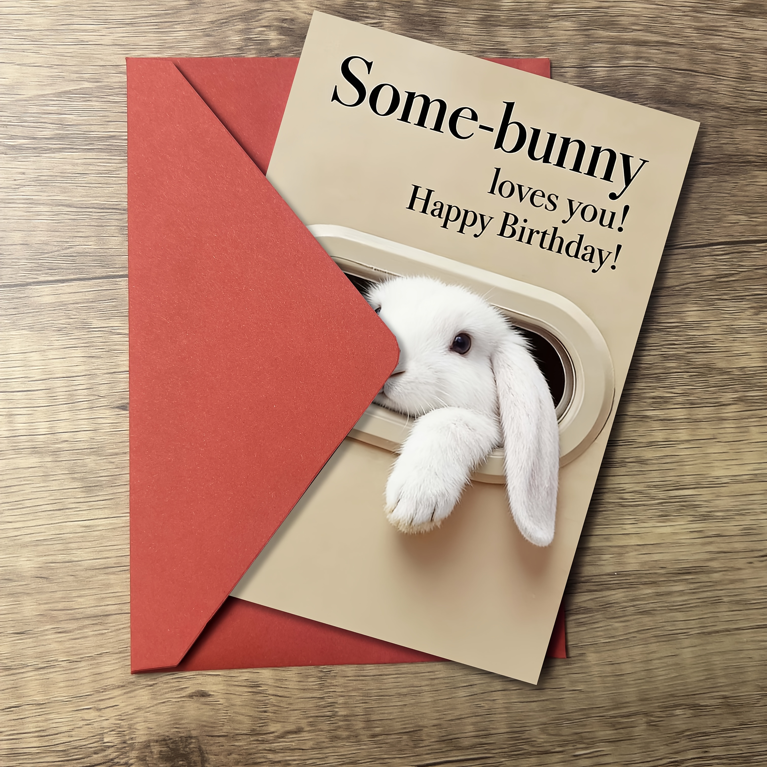TEMU A White Rabbit Out From An Oval-shaped Hole, Its Front Paws Resting . The Text , "! Happy Birthday!" This Is Suitable For Birthday Occasions And