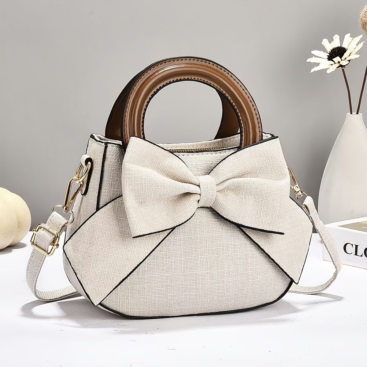 TEMU Designer Niche Fashion Bowknot Versatile Minimalist Women's Handbag, Luxurious And Elegant With A Vintage Classic Personality. Simple Crossbody