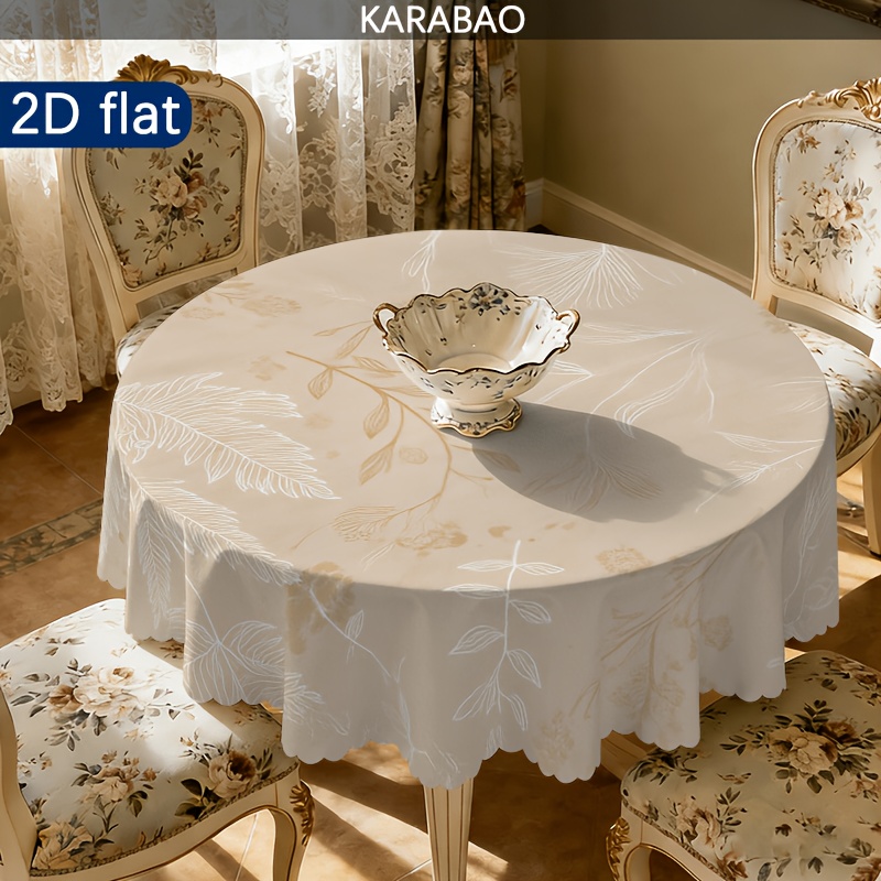 TEMU 2d Flat, 1pc Beige Round Tablecloth, Brown Pattern, Fresh Decor, Fashionable Home Decor, Elegant Table Decoration, Suitable For Home Decor,