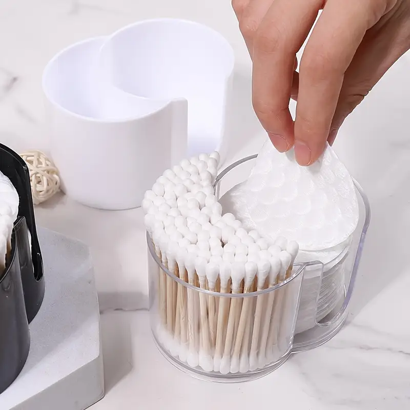 1pc round portable cosmetic storage box durable plastic makeup organizer with polished compact desktop case for bathroom travel dressing table modern makeup brush swab holder bathroom organizer Product details 2