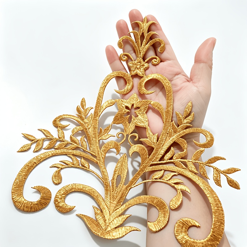 TEMU Parche de bordado termoadhesivo dorado, tamaño 22 cm x 24 cm, para ropa, bolsos, decoración de manualidades, suministros