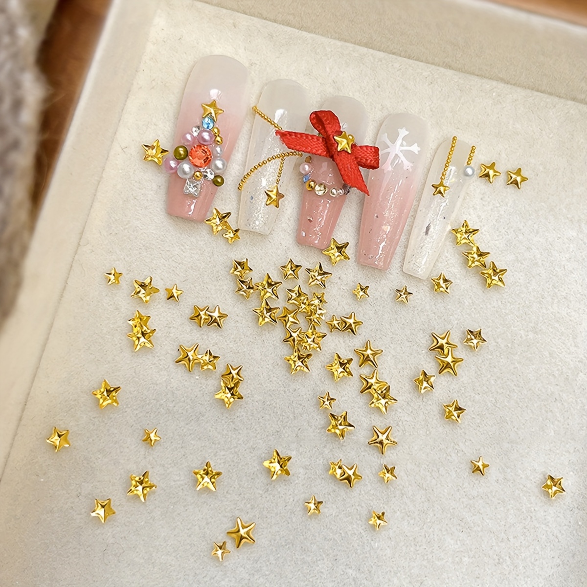 

100pcs Golden Charms - Mini Flatback, Scent-free, For Diy Christmas Nail Art | & Nail Decorations With Rhinestones & Pearls Accents