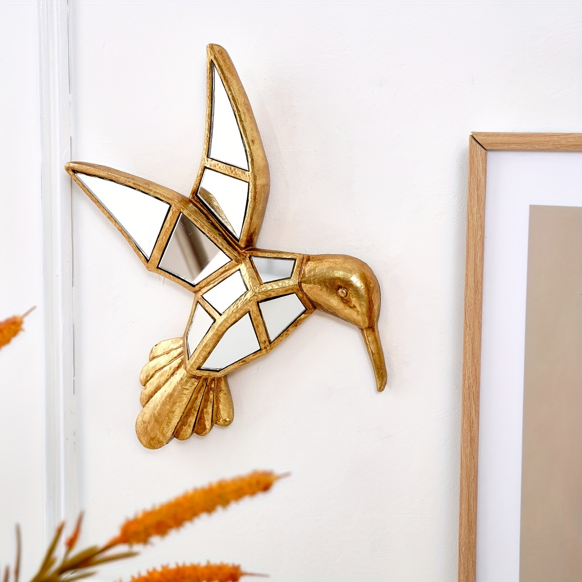 

Art Deco Style Resin Hummingbird Wall Sculpture, 1pc Mirror-inlaid Animal Theme Wall Art, Indoor Portrait Orientation Hanging Decor For Home, Hotel, Restaurant - Wall Mount