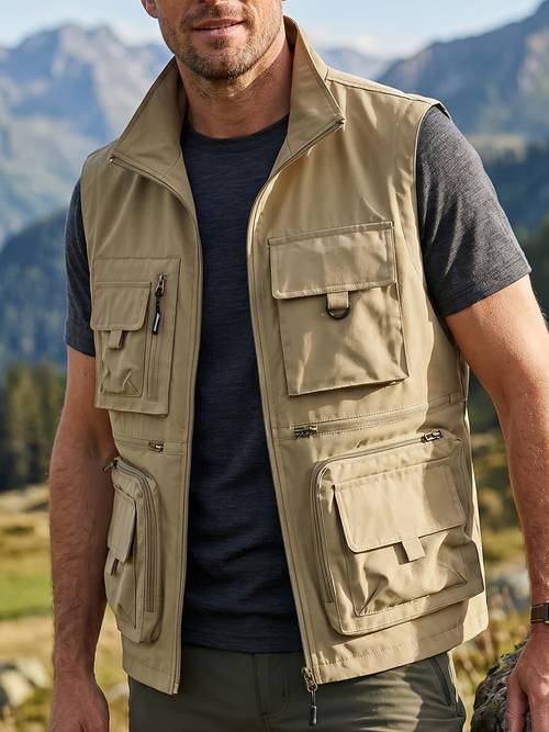 herren schwerlast-arbeitshose - ärmellose outdoor jacke mit mehreren , stehkragen für wandern, bau, camping, lagenmode für frühling/herbst, wanderbekleidung, bauarbeiterbekleidung, funktionsweste, freizeitkleidung