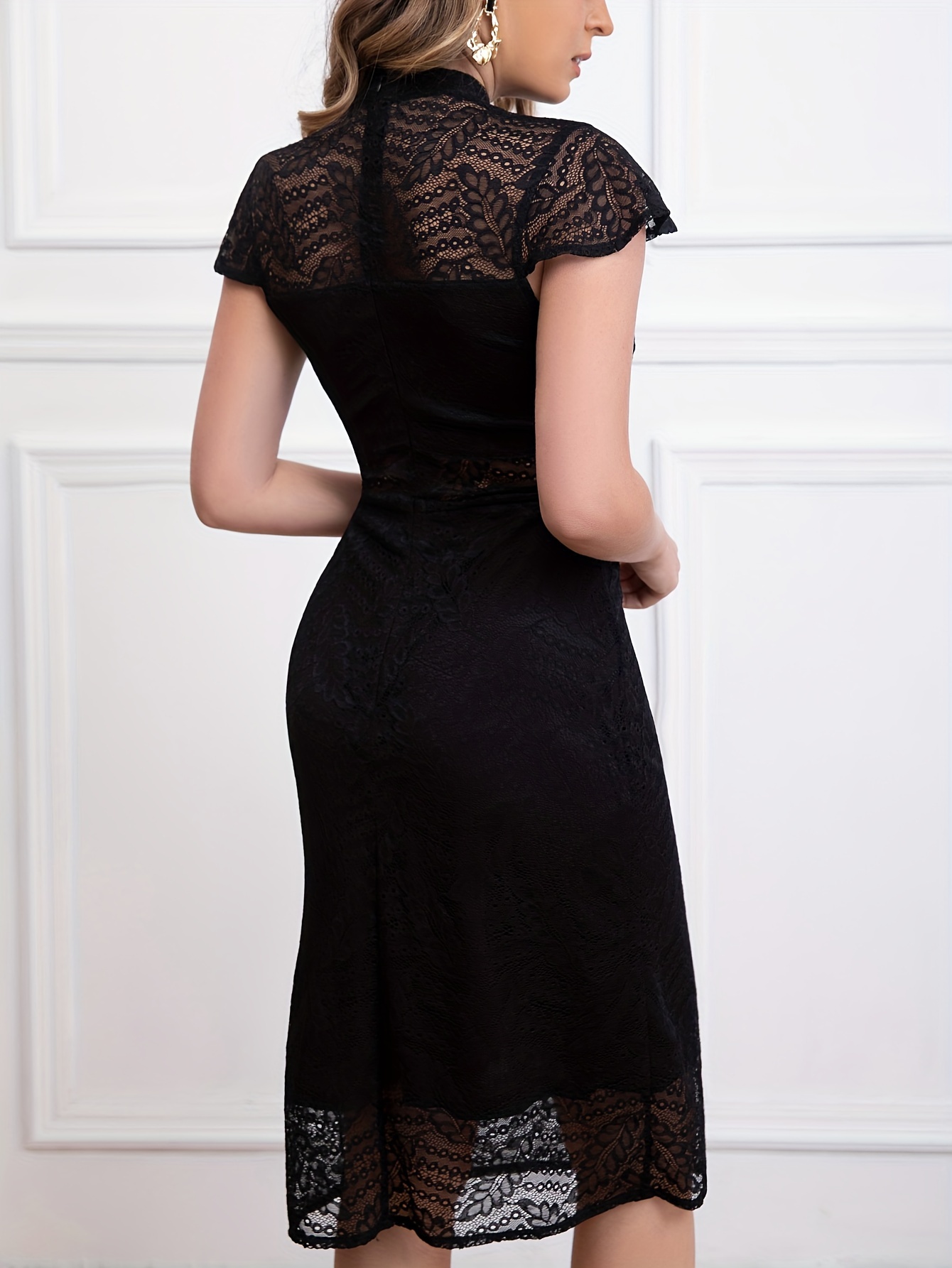 lace short sleeved womens dress vacation fabric floral - Temu