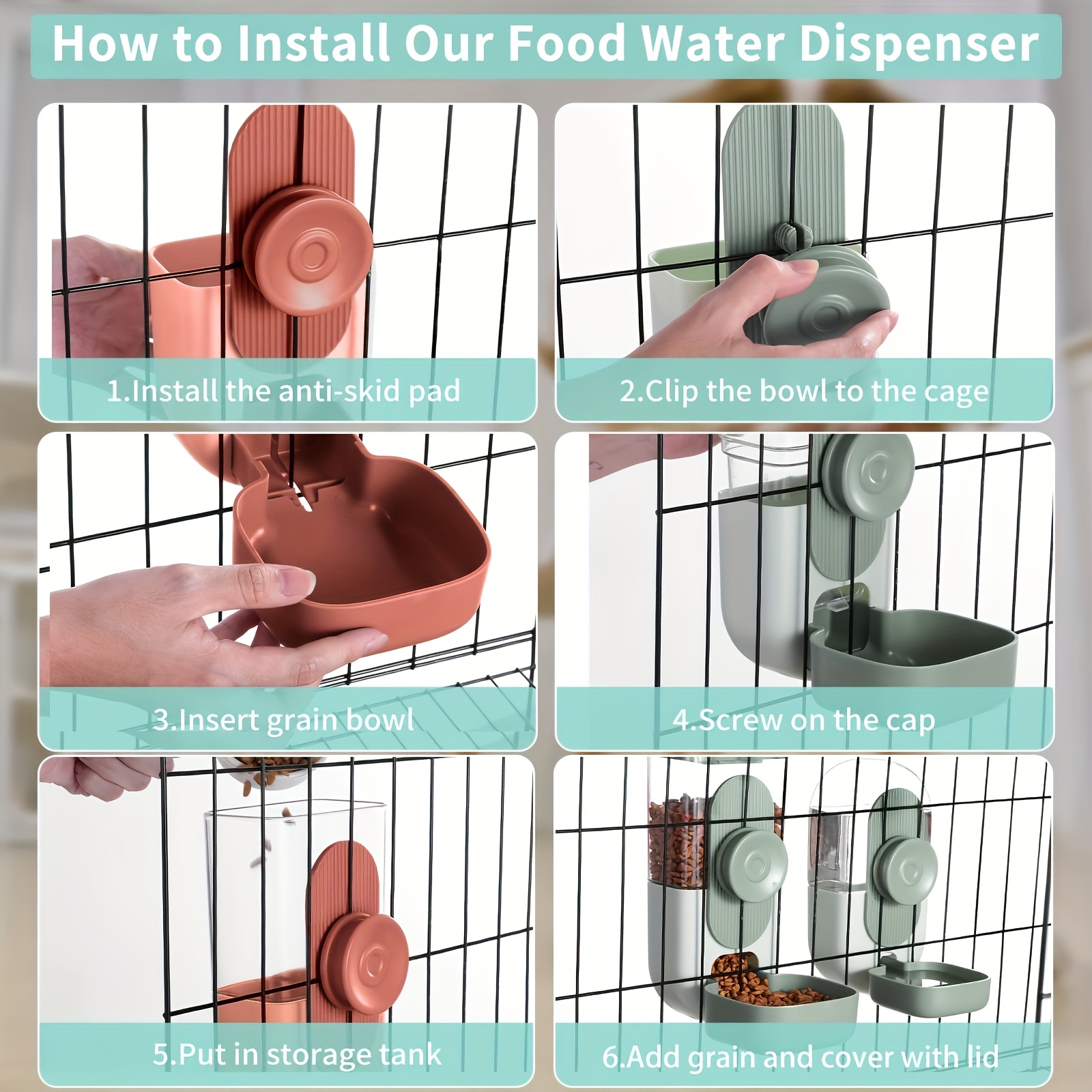 2pcs Hanging Automatic Pet Food Water Dispenser, Auto Gravity Pet Feeder And Waterer Set, Cage Cat Food Bowl Dog Feeding Station for Puppy And Kitten Rabbit Chinchilla Hedgehog Ferret, Without Battery - Image 7