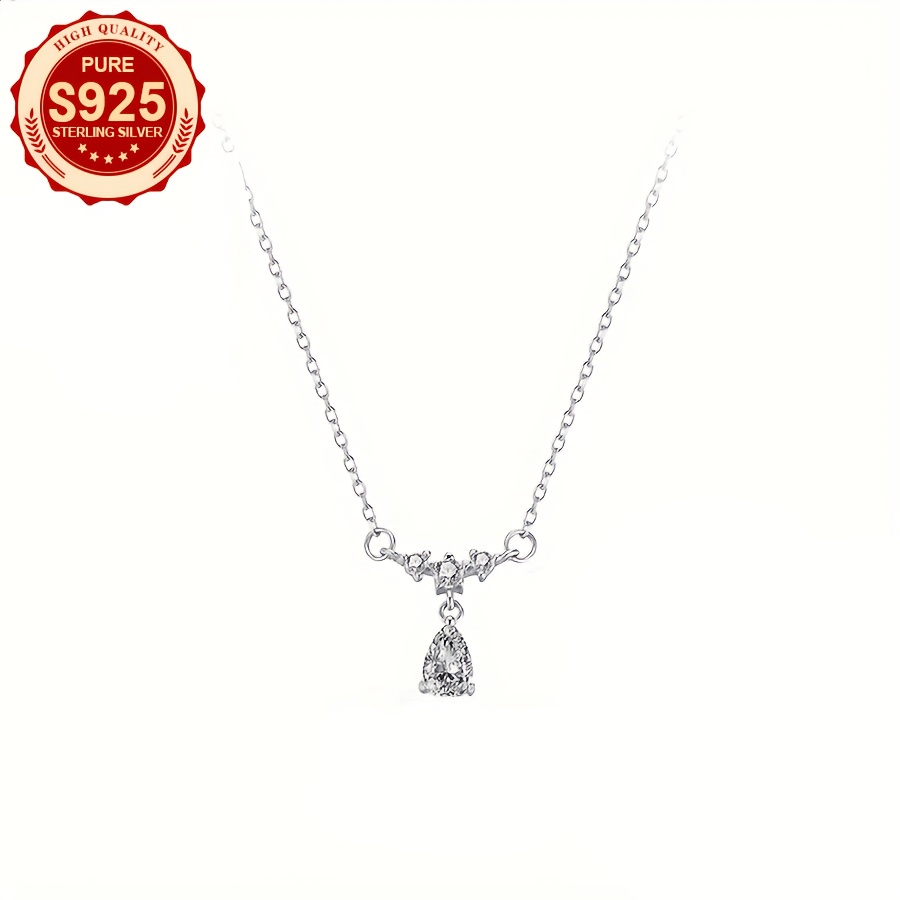 Women's S925 Silver Teardrop Flower Necklace, Elegant Design