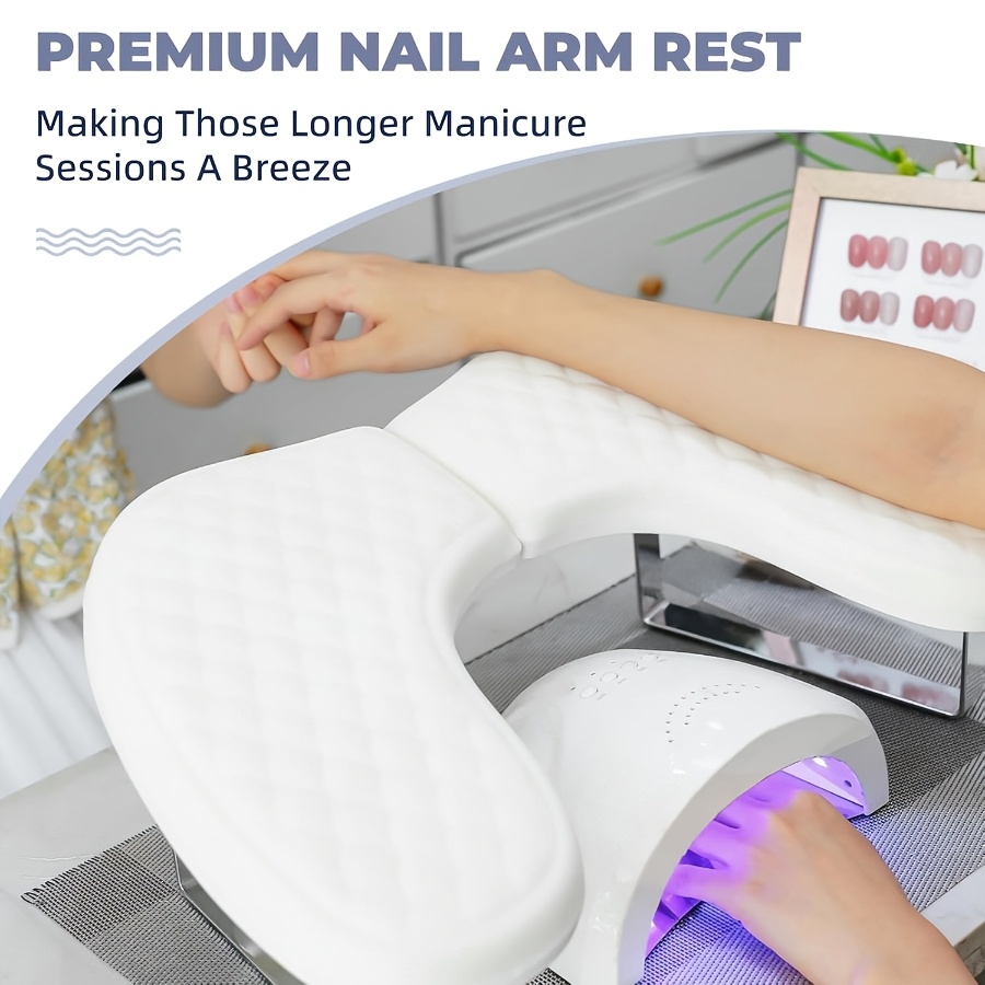 

Premium Nail Arm Rest For – Ergonomic U-shaped Hand Pillow With Microfiber Cushion, Detachable Nail Accessory Tool For Salon Use, White Quilted Design For & Support