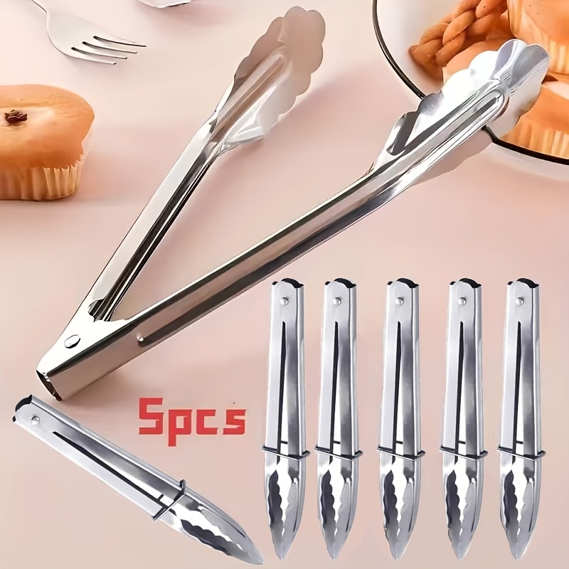 5pcs stainless steel food tongs stainless steel metal cooking tongs 7 inch mini buffet tongs bbq tongs kitchen tongs high quality material reusable easy to clean multi purpose tongs suitable for appetizers desserts salads grilling