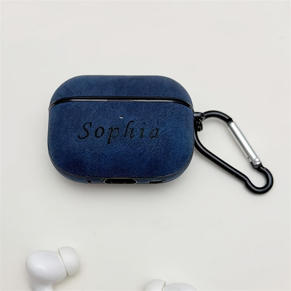 TEMU Personalized Customized Letters Engraving Name Business Minimalist Little Sheepskin Pattern Earphone Case Faux Leather For Airpods 1/2 3 4 Pro 2
