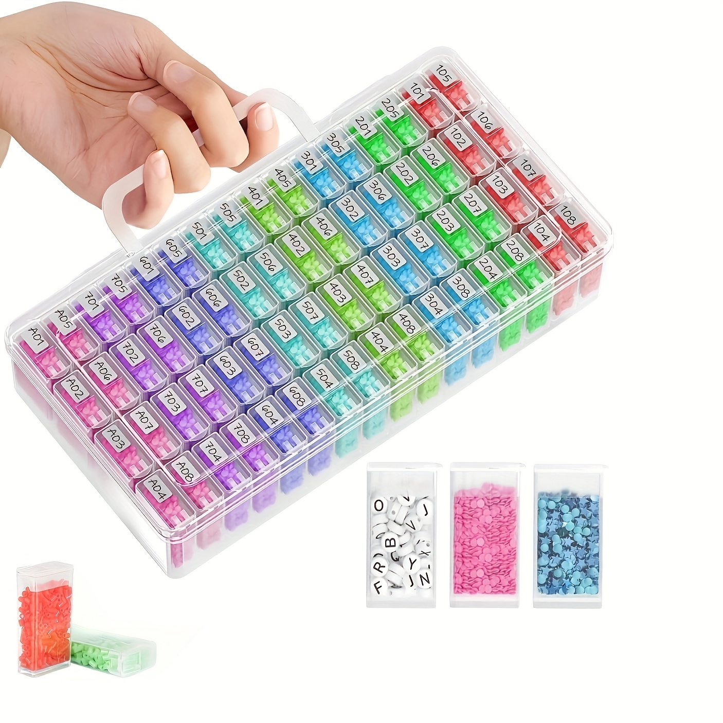 1 set of 64 compartment diamond painting storage box bedroom and dressing room organizer diamond painting storage gift box for diy craft supplies storing synthetic gemstones jewelry beads nail accessories and other small items a perfect gift