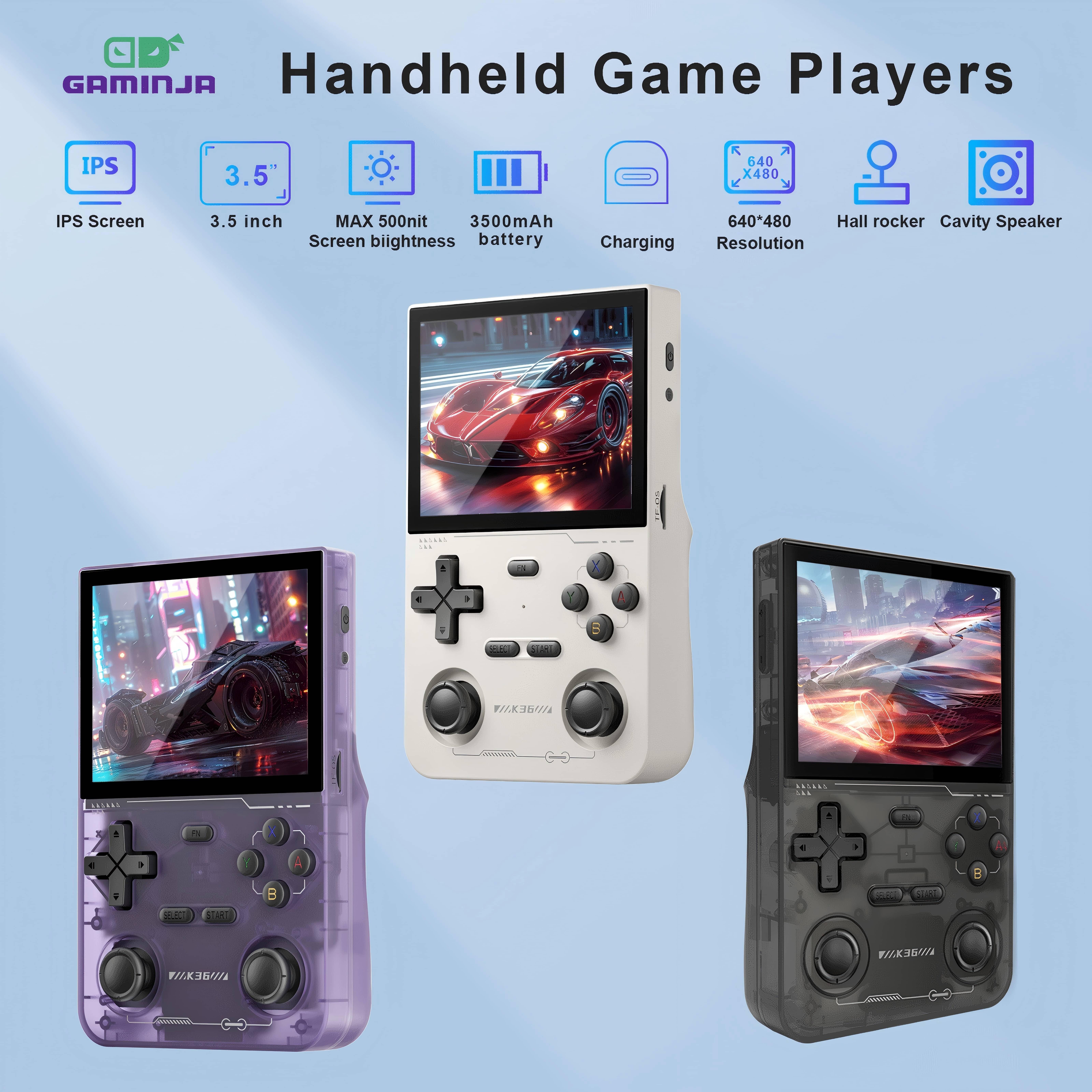 K36 Open-source Handheld Game Console, 64GB Memory Card, Fully Upgraded, Powerful Processor, Stable and Lag-Free, Supports OTG Interface, Rich Emulators, 3.5-inch Ultra-Clear Screen, Extended Battery Life