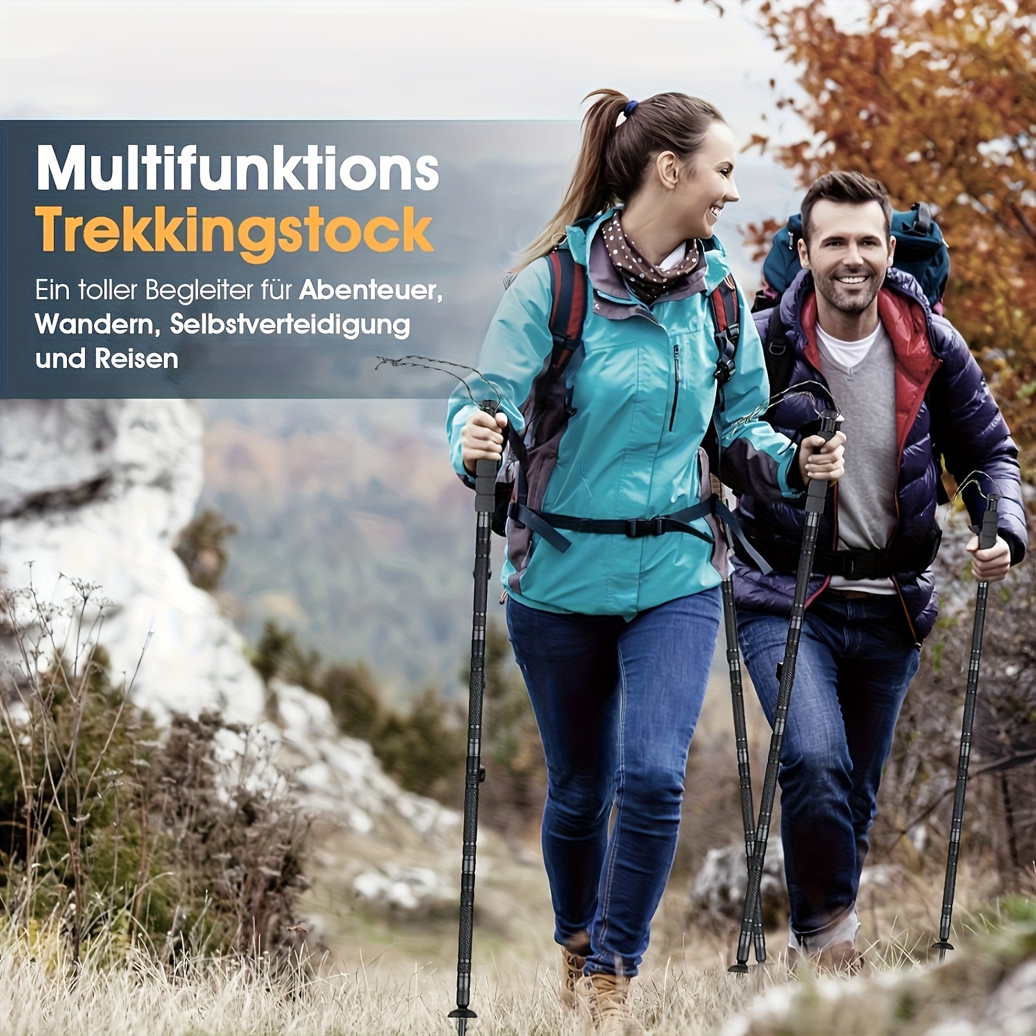 TEMU Hiking Poles Survival 12in 1 Trekking Poles Multifunctional Hiking Pole Adjustable For Outdoor Hiking Camping Mountaineering Trekking, Survival