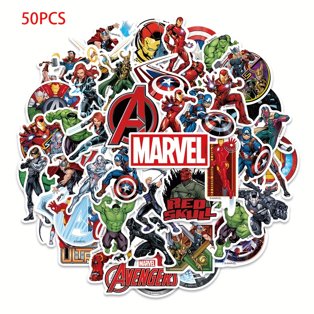 

50-piece Avengers Cartoon Stickers - Waterproof, Matte Finish For Phone Cases, Laptops, Guitars & More - Durable Pvc, Self-adhesive Decals By Ume