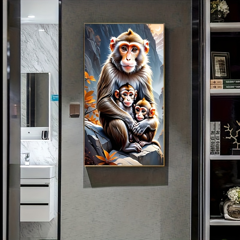 

Monkey Themed Large Art Print Set: 27.5x15.7in Diy 5d Round Diamond Mosaic Creation, Suitable For Home, Garden, Door Plates, Wall Hangings, Decorative Art