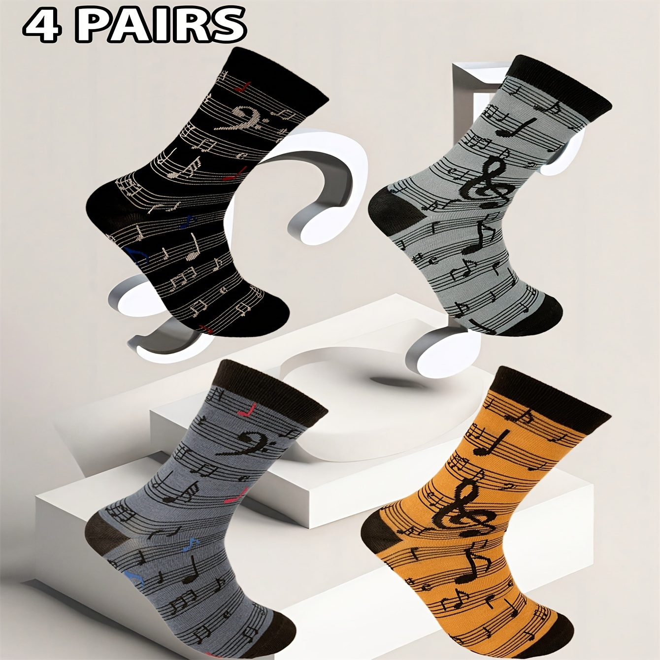 

Chaussettes pour hommes à motif de notes de musique, 4 paires, chaussettes décontractées respirantes et confortables, chaussettes de sport pour le fitness en , le basket-ball et à pied.