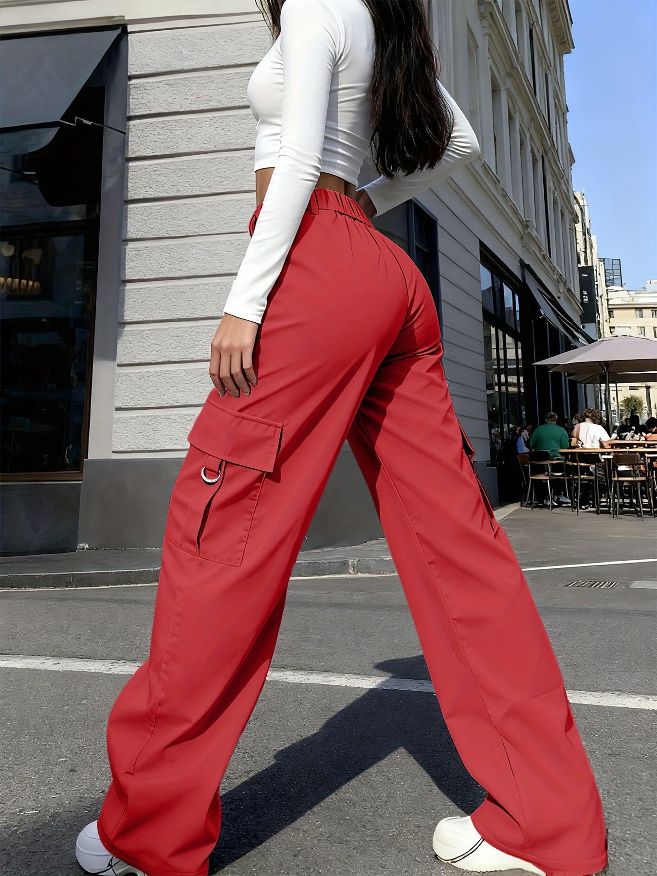 Nuevos Pantalones Cargo de Pierna Recta para Mujer, Cintura Alta, Ajuste Holgado, Estilo Adelgazante, Pierna Ancha, Pantalones de Yoga con Bolsillos Inclinados y Solapas, Ideales para Primavera y Otoño, Ropa de Mujer