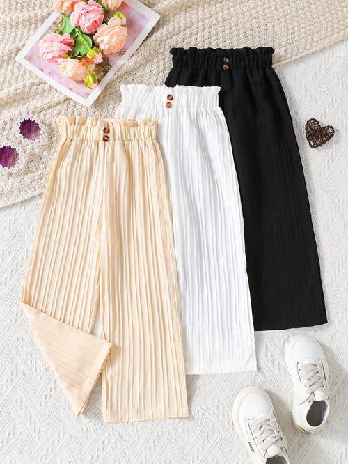 3pcs young girl casual comfortable button wide leg pants perfect gift for your daughter outdoor