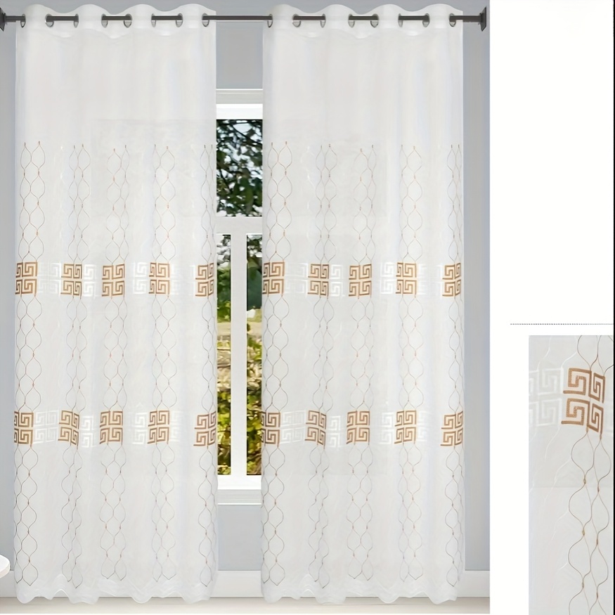 1 Or 2pcs, Embroidered Geometric Pattern Gauze Curtain, Size 140*260cm