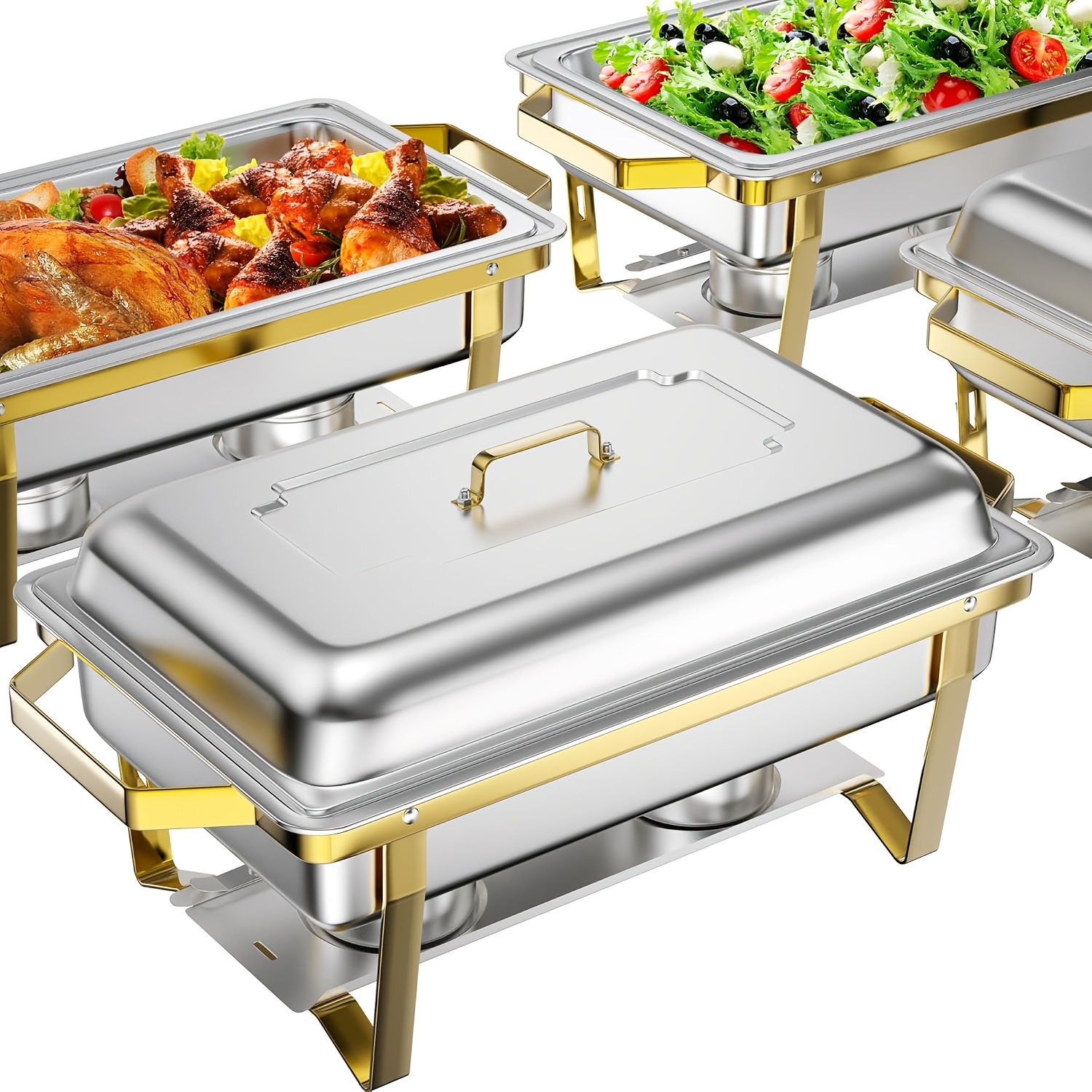 TEMU Chafing Dish Buffet Set, 9qt 2/4pcs Chafing Dishes For Buffet, Stainless Steel Chafers And Buffet Warmers Sets, Serving Food Warmer With Elegant