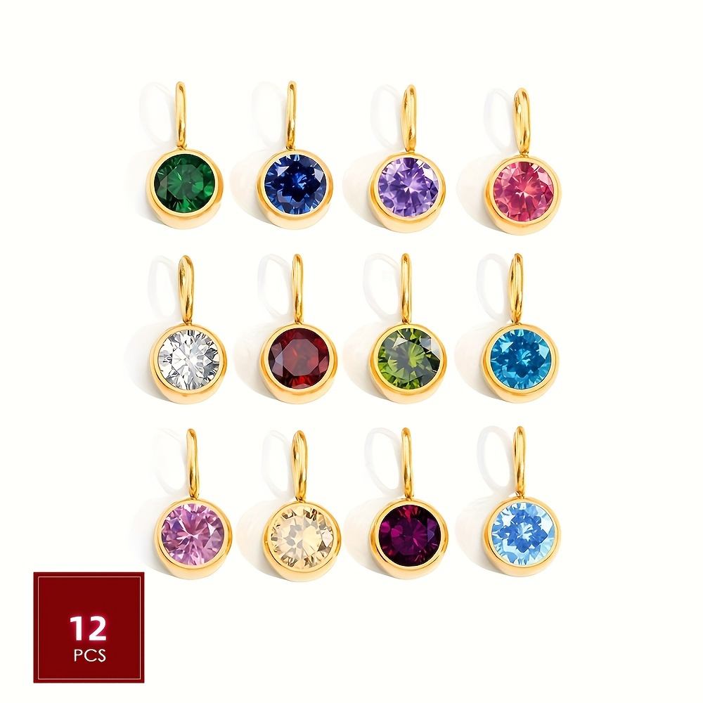 

12pcs Elegant December Birthstone Charm Set - Stainless Steel & Glass Pendants For , Perfect Gift For Her