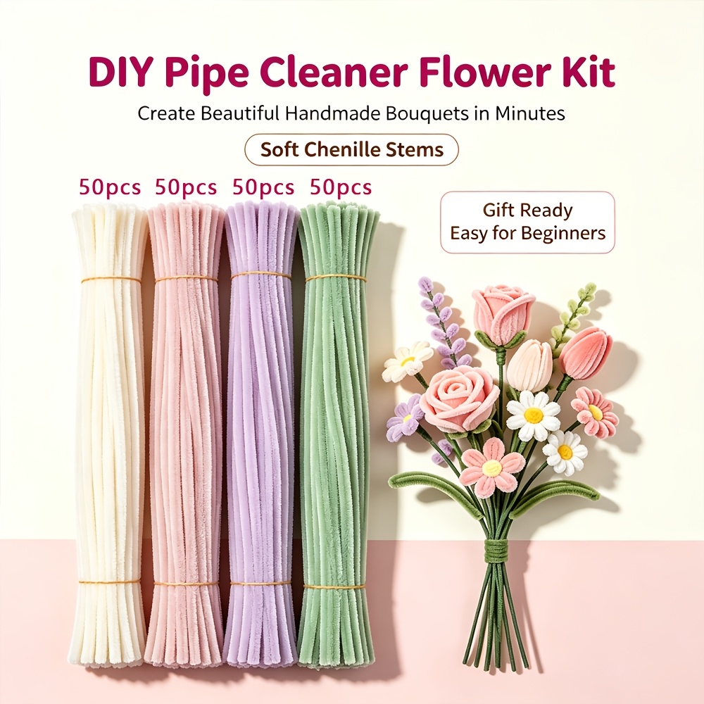 TEMU 200pcs Morandi Color- Tassel Sticks Floral Material Kit, Plush Hair Various Styles Of Bouquets, Suitable For , Anniversary, Beginner Craft