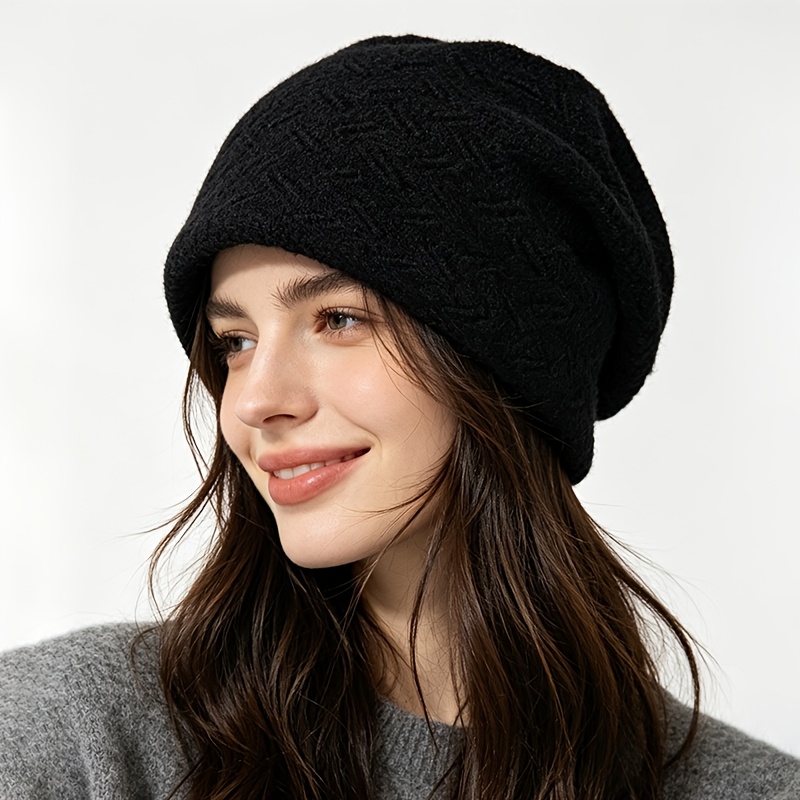 TEMU Chapeau d'automne hiver style coréen, doux, grande circonférence de tête, chapeau à pompon pour femmes, chapeau froid polyvalent