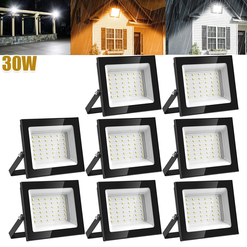 Image of 8pcs 30w Led Flood Light Outdoor, Led Security Light, Cool White/warm Light With Adjustable 180 Degree Bracket For Garden, Garage And Yard, Backyard, Driveway Patio, No Plug