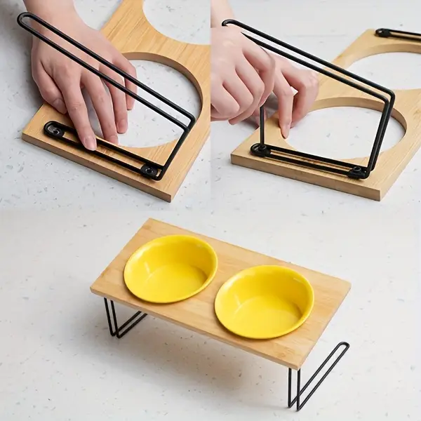 ceramic elevated cat bowls small dog bowls 15 tilted raised pet bowl with solid wooden stand to protect spine water and food feeder for cat and dog pack of 2 Product details 2