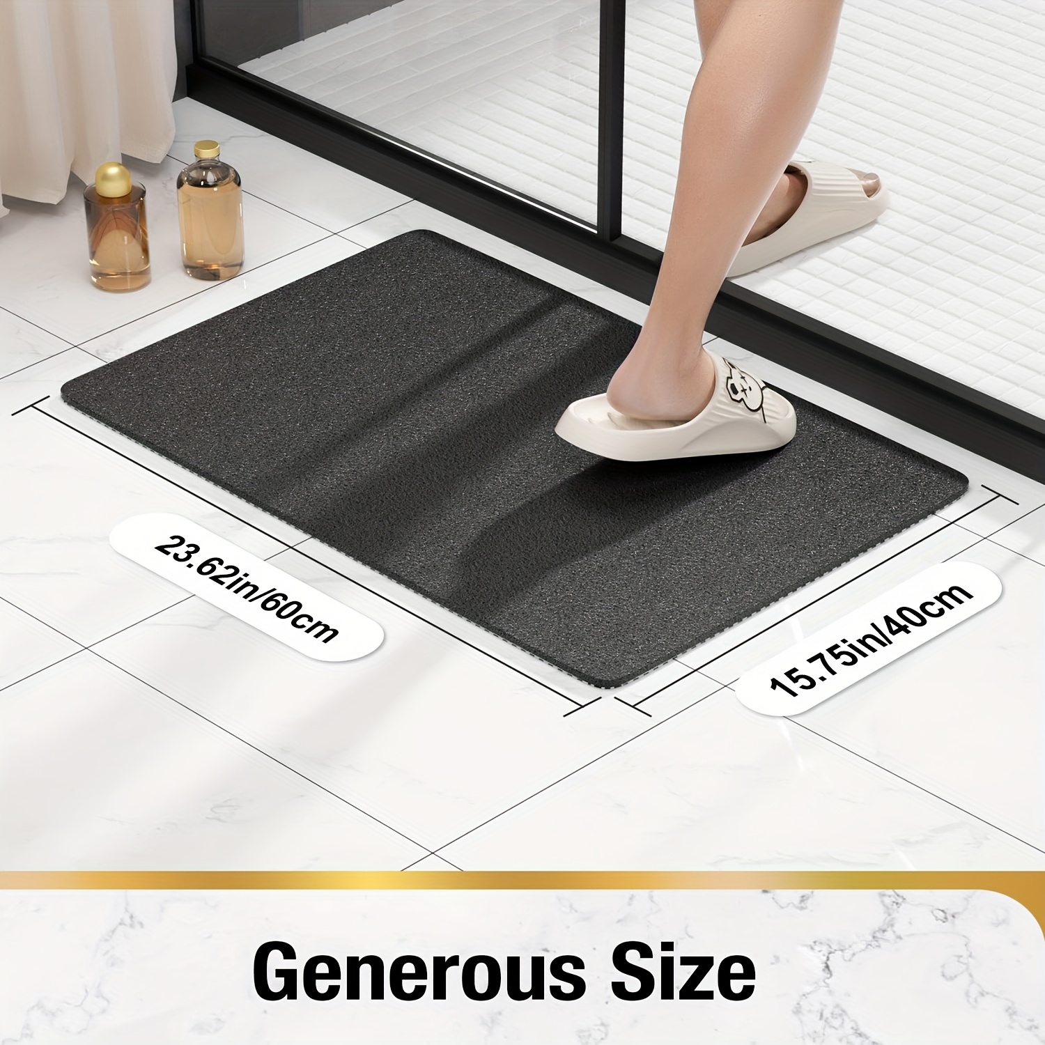   bathroom anti slip shower mat multi size       a grid lined non slip bottom   with drainage holes quick drying bathroom shower mat soft pvc loofah bath mat anti slip suitable for walk in showers and kitchens toilets and doorways etc   bathroom accessories safety mats Product details 1