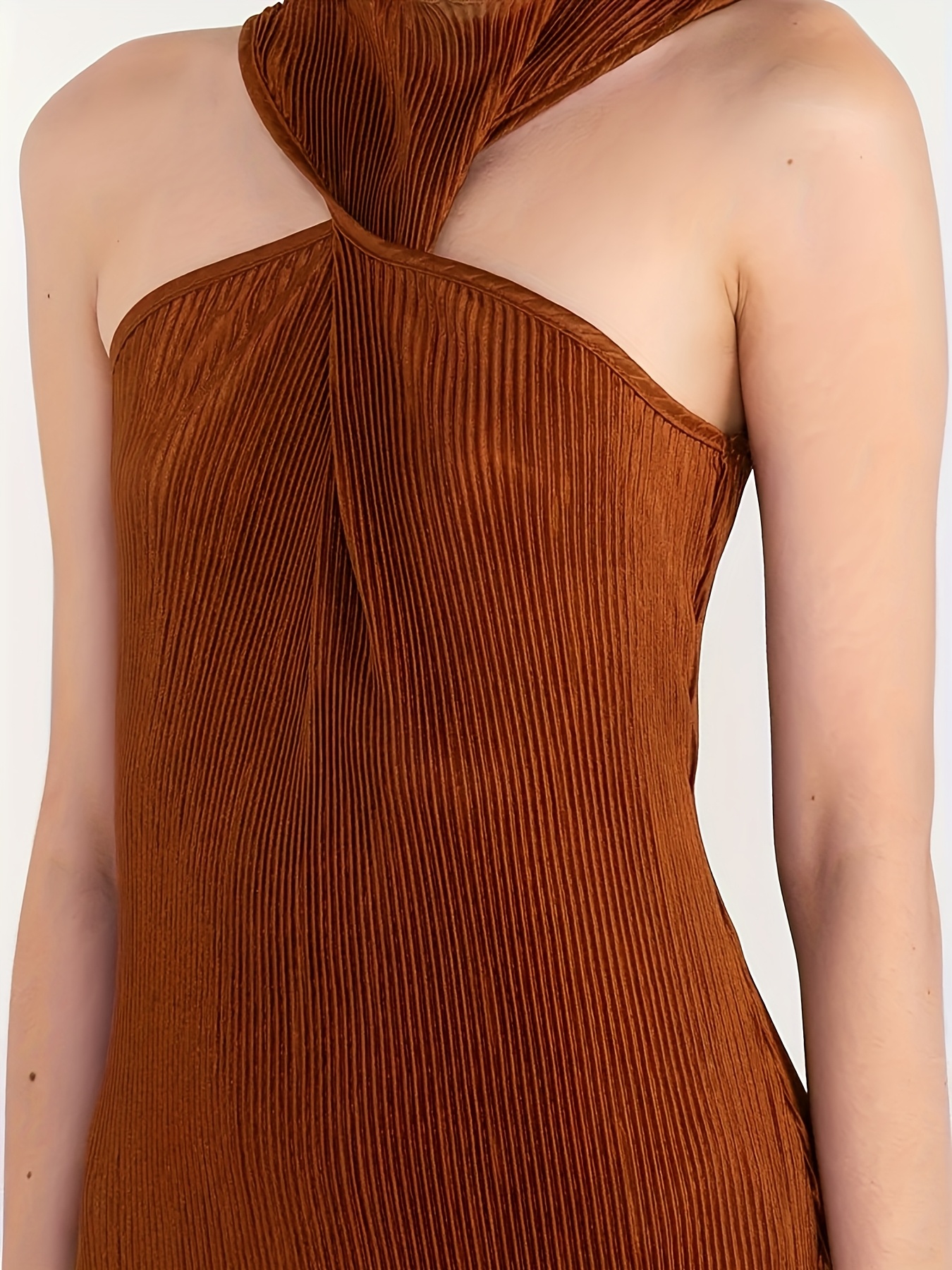 womens chic halter neck sleeveless dress rust brown ruched - Temu United  Arab Emirates