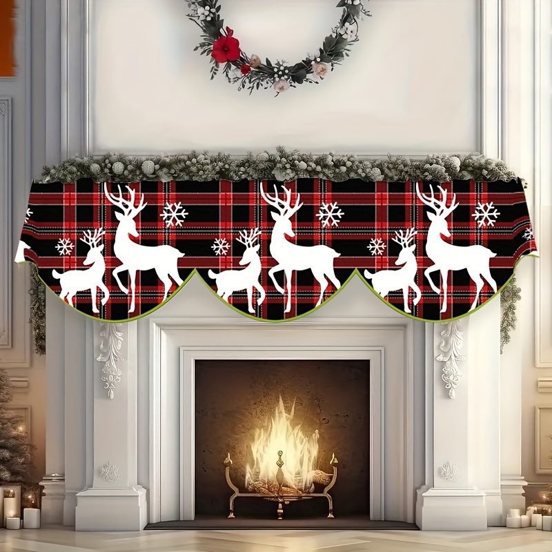 

1pc, Christmas Cloak Scarf, Merry Christmas Fireplace Decoration, Reindeer And Fireplace Cover, Table Runner, Suitable For Winter Living Room Indoor Fireplace Door Window Decoration