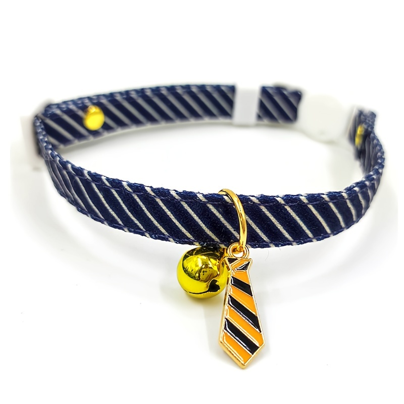 TEMU Elegant Striped Cat Collar - Adjustable, Lightweight Polyester Kitten For All Breeds - Wedding & Party Decor
